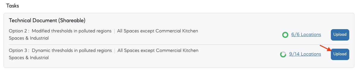 A screenshot showing the location of the Upload button under the Tasks section
