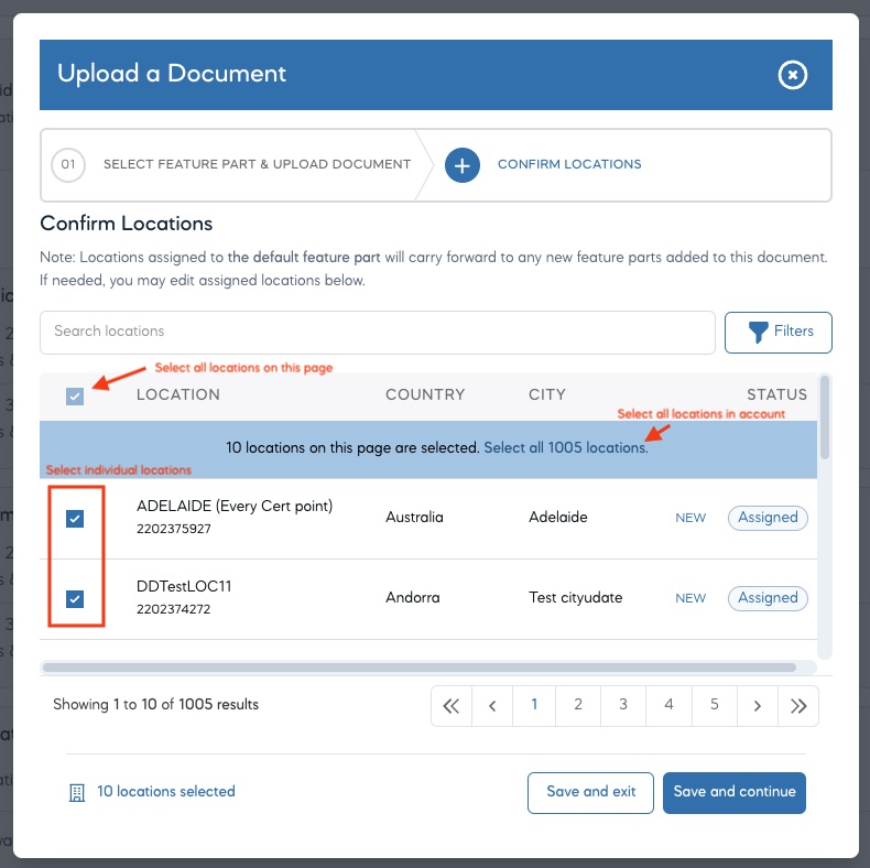 A screenshot showing a user clicking the Select all locations button